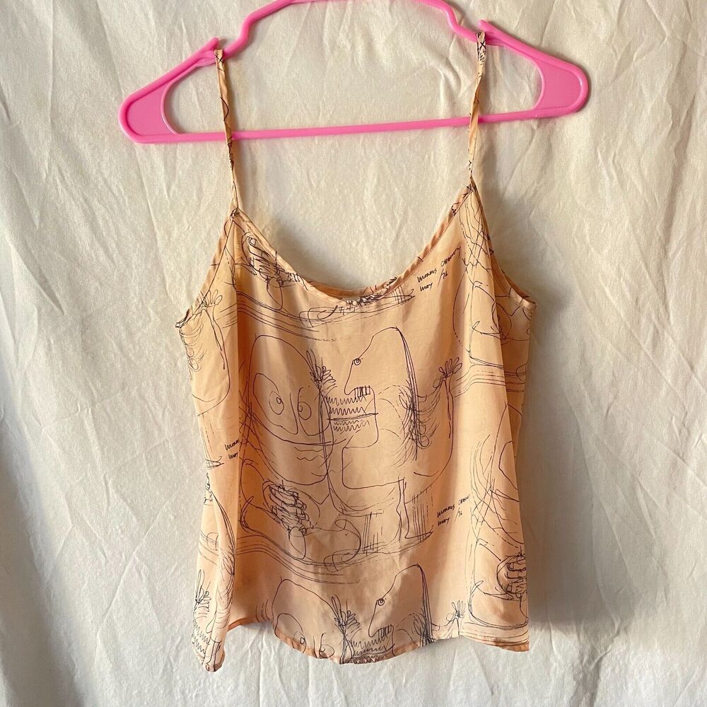 90s Y2k Vintage Cami Top XS Abstract Arsty Museum Grunge All Over Print Wacky